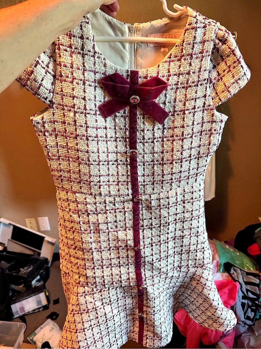 Alice + Olivia Tweed Mini Dress in Pink & White Size 12